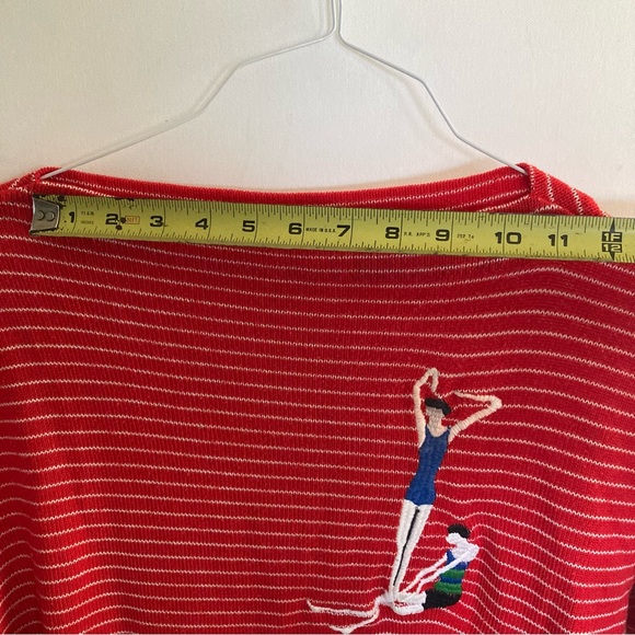 Vintage early 1980s Red Striped Sweater boat neck with Swimmer Design size XS/S - Picture 3 of 13